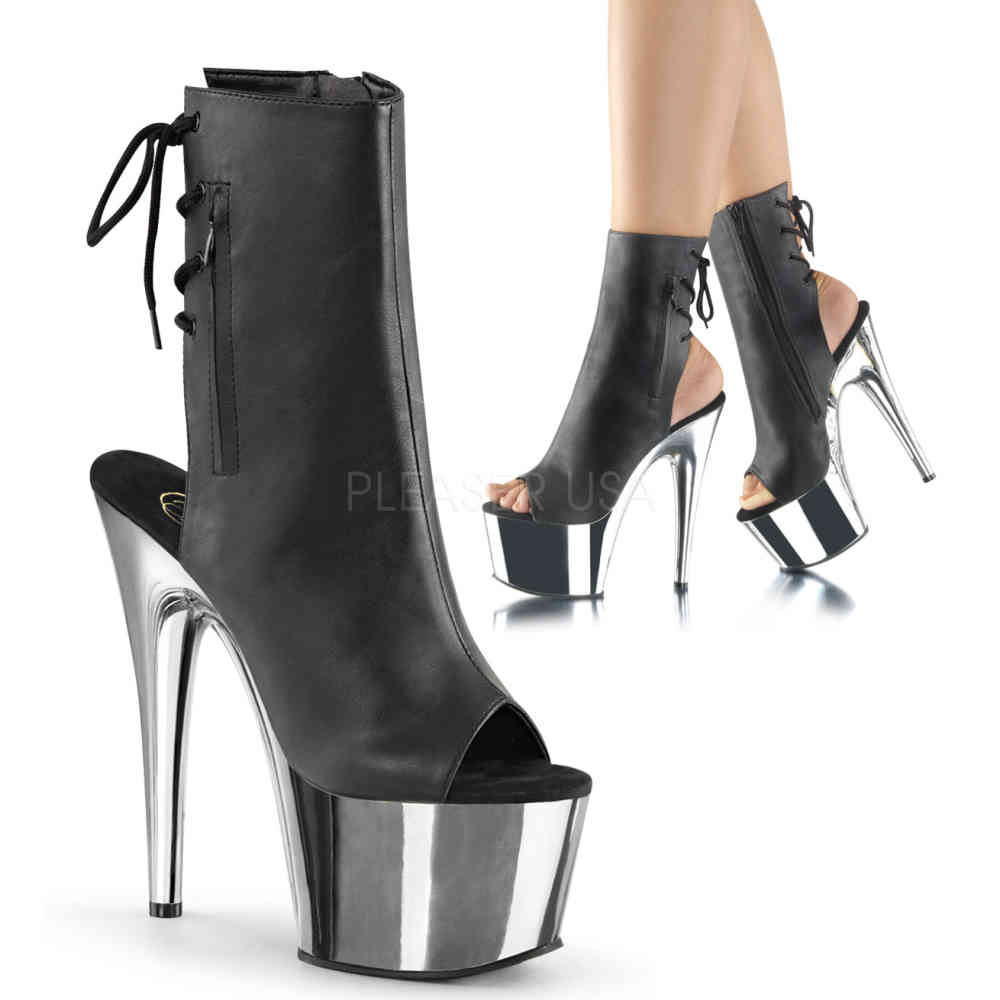 Pleaser - ADORE1018 Plateau Laarzen, Paaldans schoenen - Paaldans schoenen - Zwart/Chroomkleurig